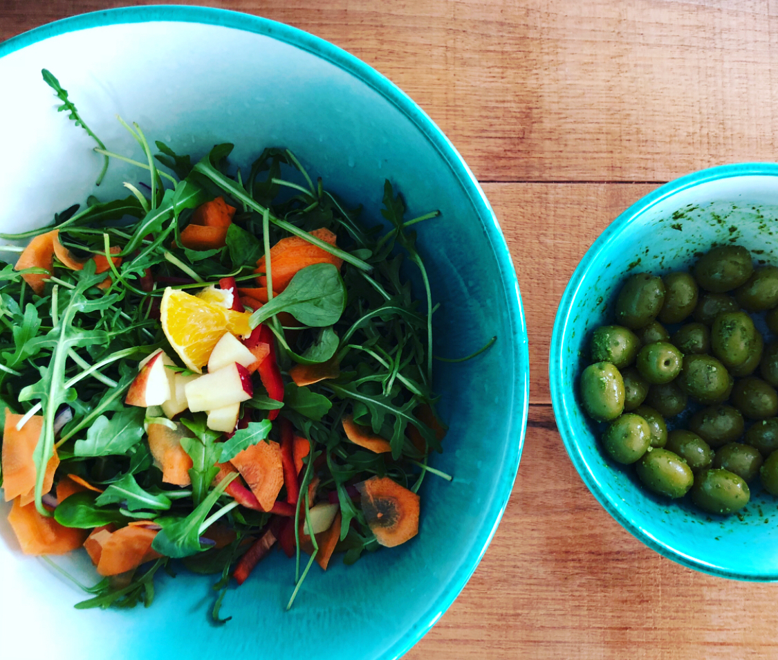 Rucola Möhrensalat mit Kürbiskernöldressing und Orange